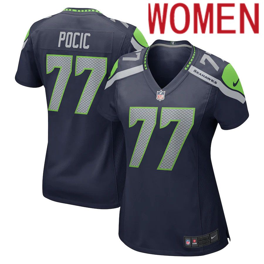 Cheap Women Seattle Seahawks 77 Ethan Pocic Nike College Navy Game NFL Jersey